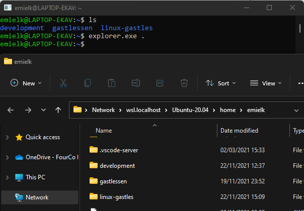 Typeing explorer.exe . in WSL